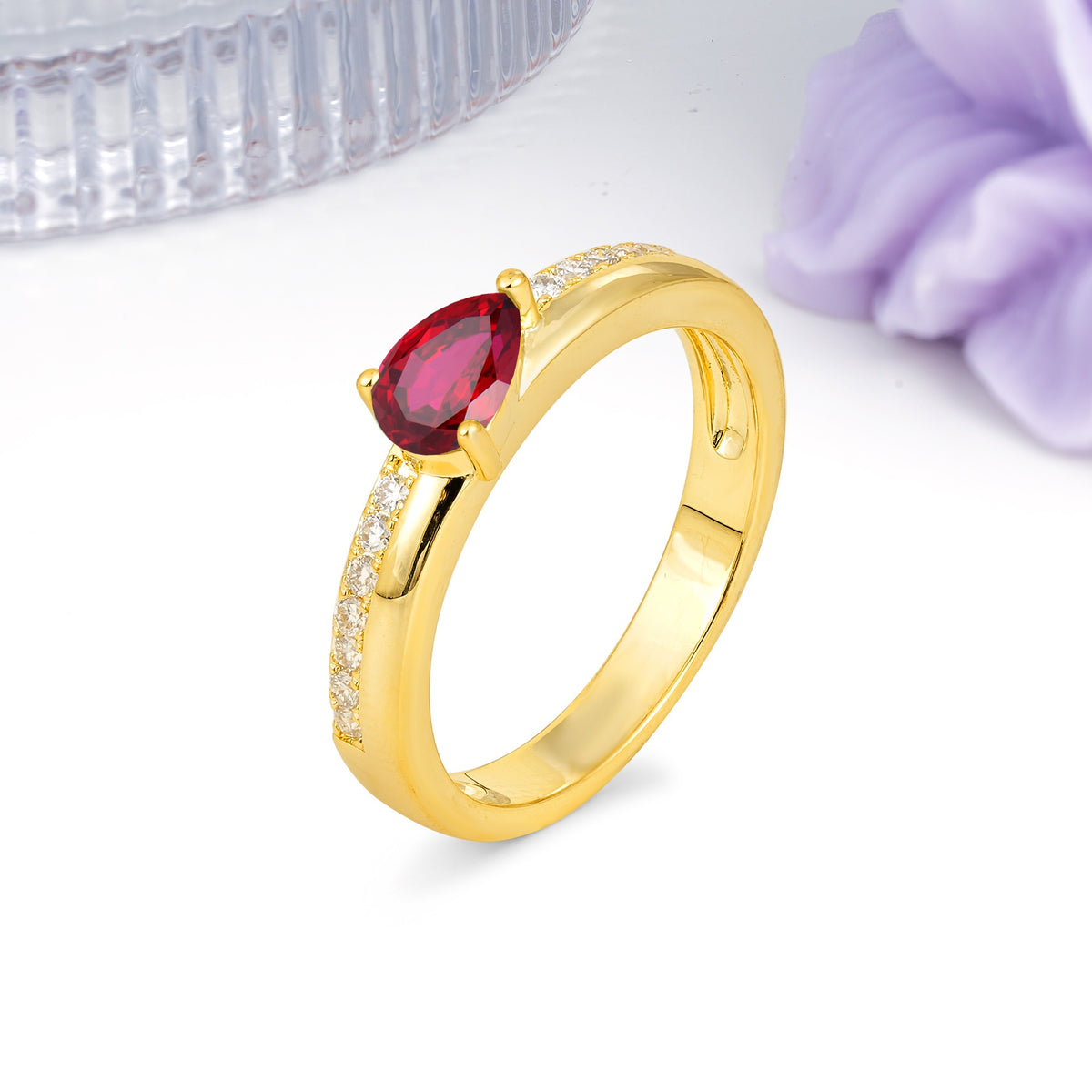 Classic 3-Prong Pear Cut Ruby Engagement Ring - Additional view