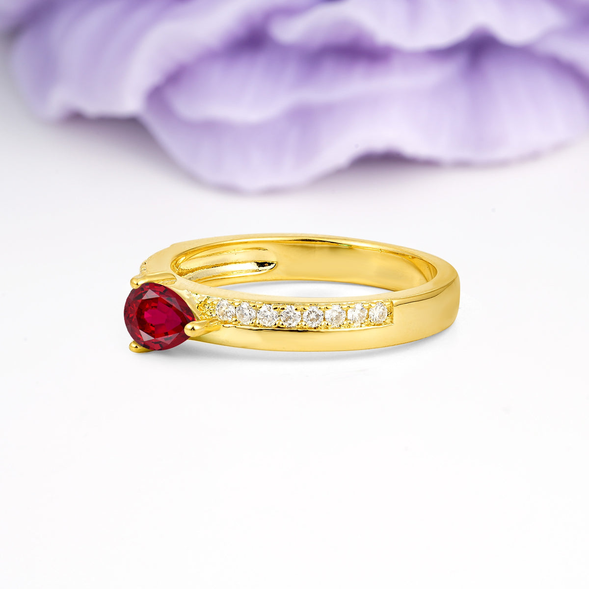 Classic 3-Prong Pear Cut Ruby Engagement Ring - Additional view