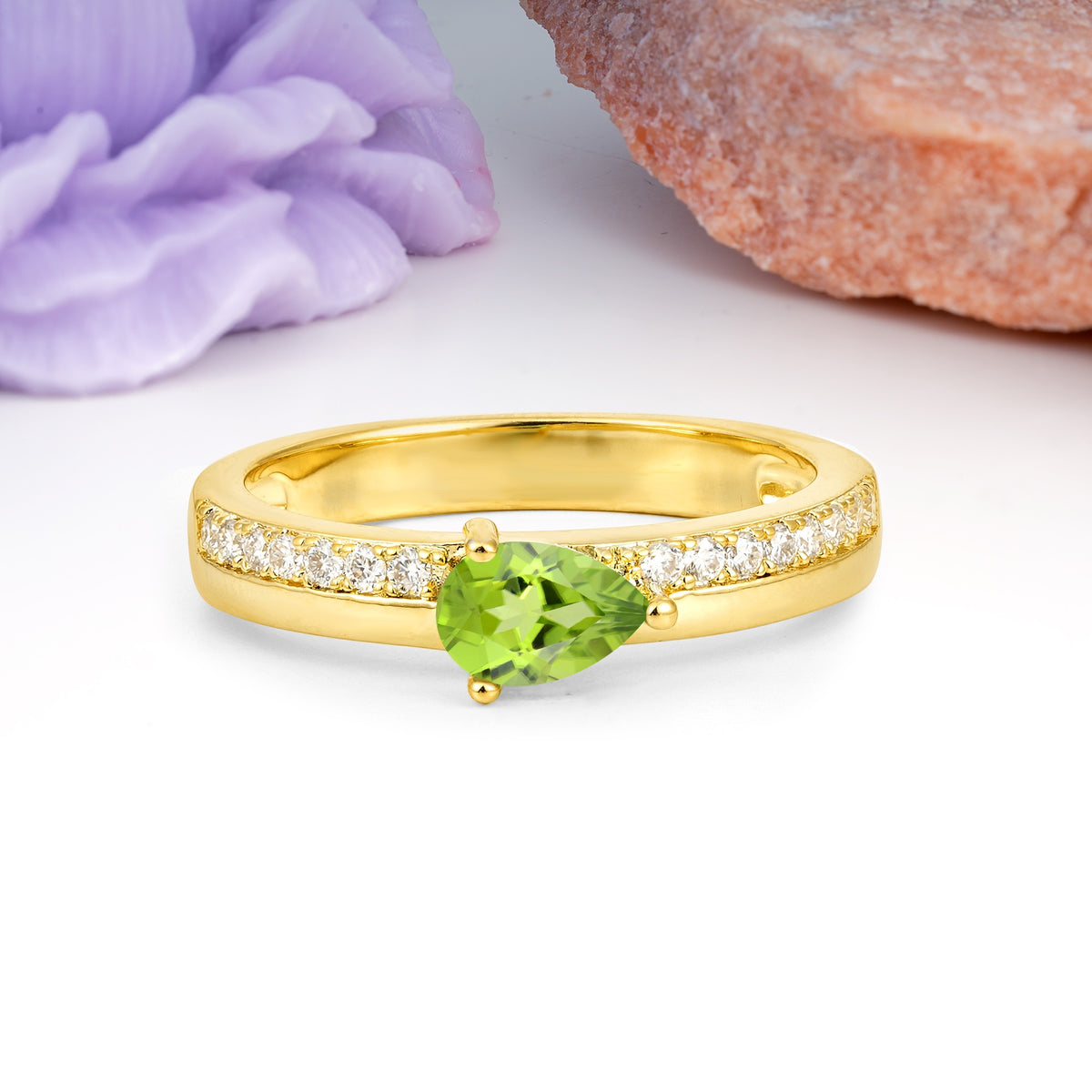 Classic 3-Prong Pear Cut Peridot Engagement Ring - Additional view