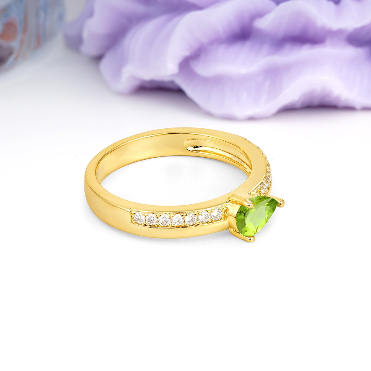 Classic 3-Prong Pear Cut Peridot Engagement Ring - Additional view