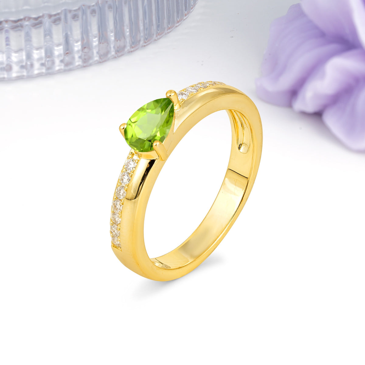 Classic 3-Prong Pear Cut Peridot Engagement Ring - Additional view