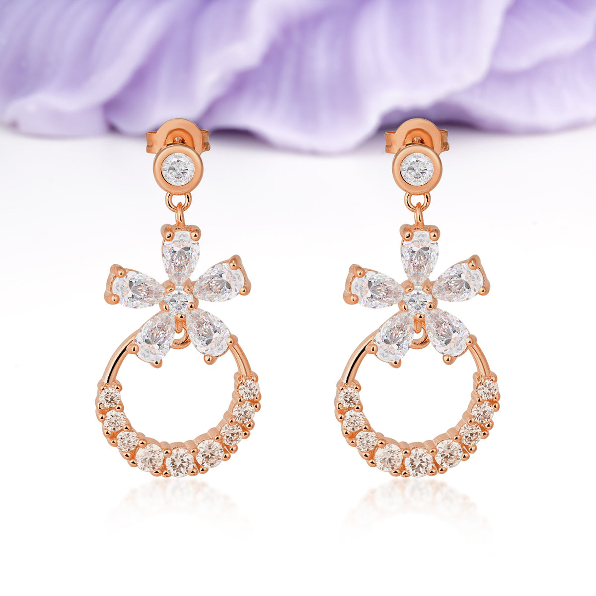 Luxe Prong?Set Pear?Cut Flower Moissanite Drop Earrings - Additional view