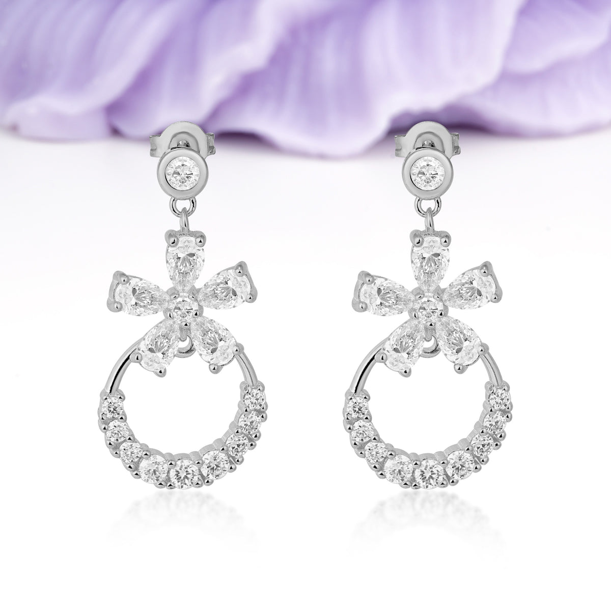 Luxe Prong?Set Pear?Cut Flower Moissanite Drop Earrings - Additional view