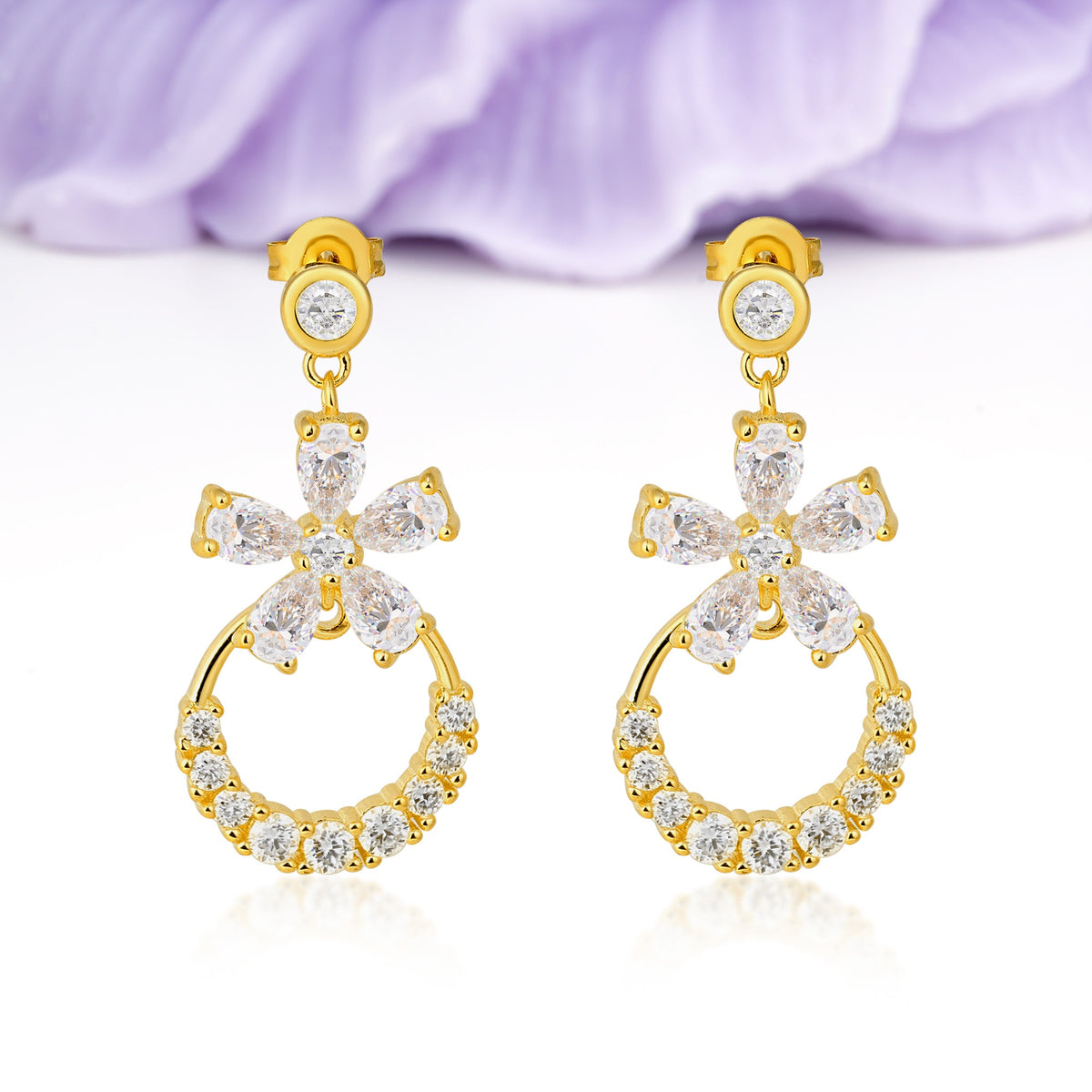 Luxe Prong?Set Pear?Cut Flower Moissanite Drop Earrings - Additional view