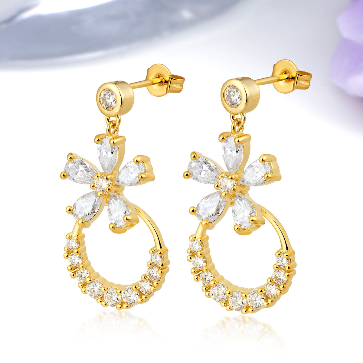 Luxe Prong?Set Pear?Cut Flower Moissanite Drop Earrings - Additional view
