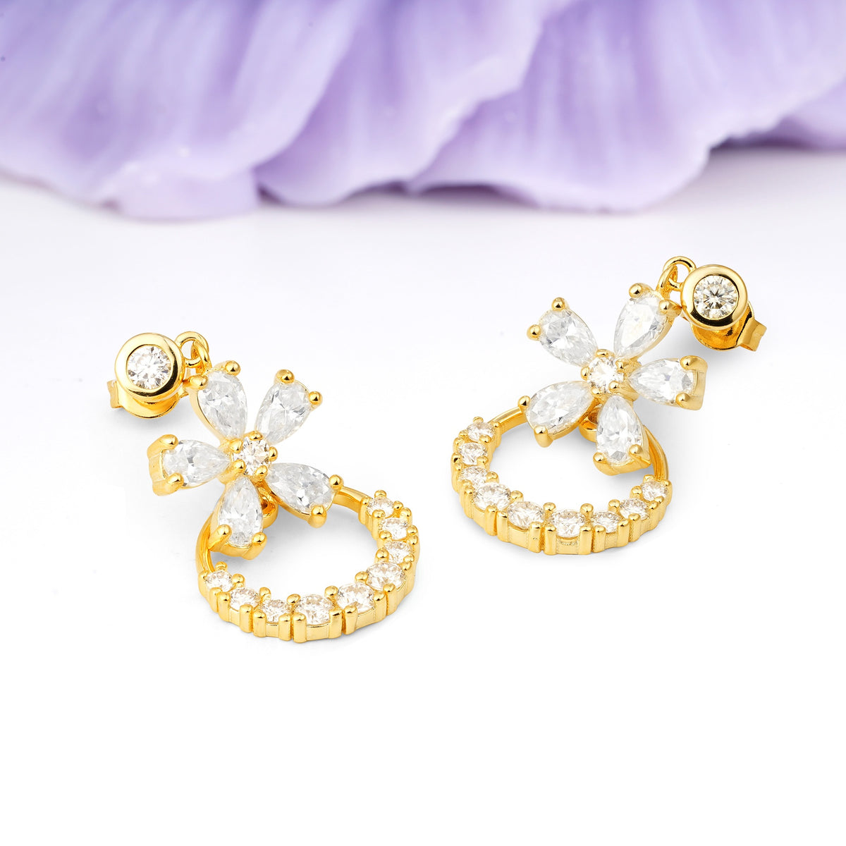 Luxe Prong?Set Pear?Cut Flower Moissanite Drop Earrings - Additional view
