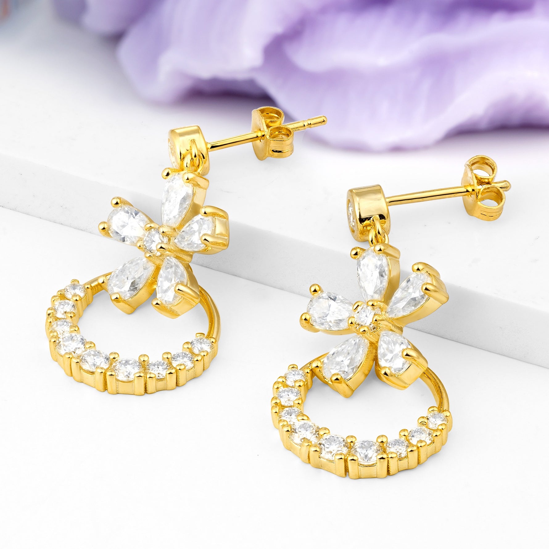 Luxe Prong?Set Pear?Cut Flower Moissanite Drop Earrings - Additional view