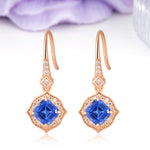 Ornate Square Sapphire Milgrain Halo Wire Hook Drop Earrings - Additional view