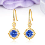 Ornate Square Sapphire Milgrain Halo Wire Hook Drop Earrings - Additional view