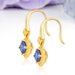 Ornate Square Sapphire Milgrain Halo Wire Hook Drop Earrings - Additional view