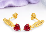 Romantic Curved?Shank Pave?Accent Heart Cut Ruby Gold Dangle Earrings - Additional view