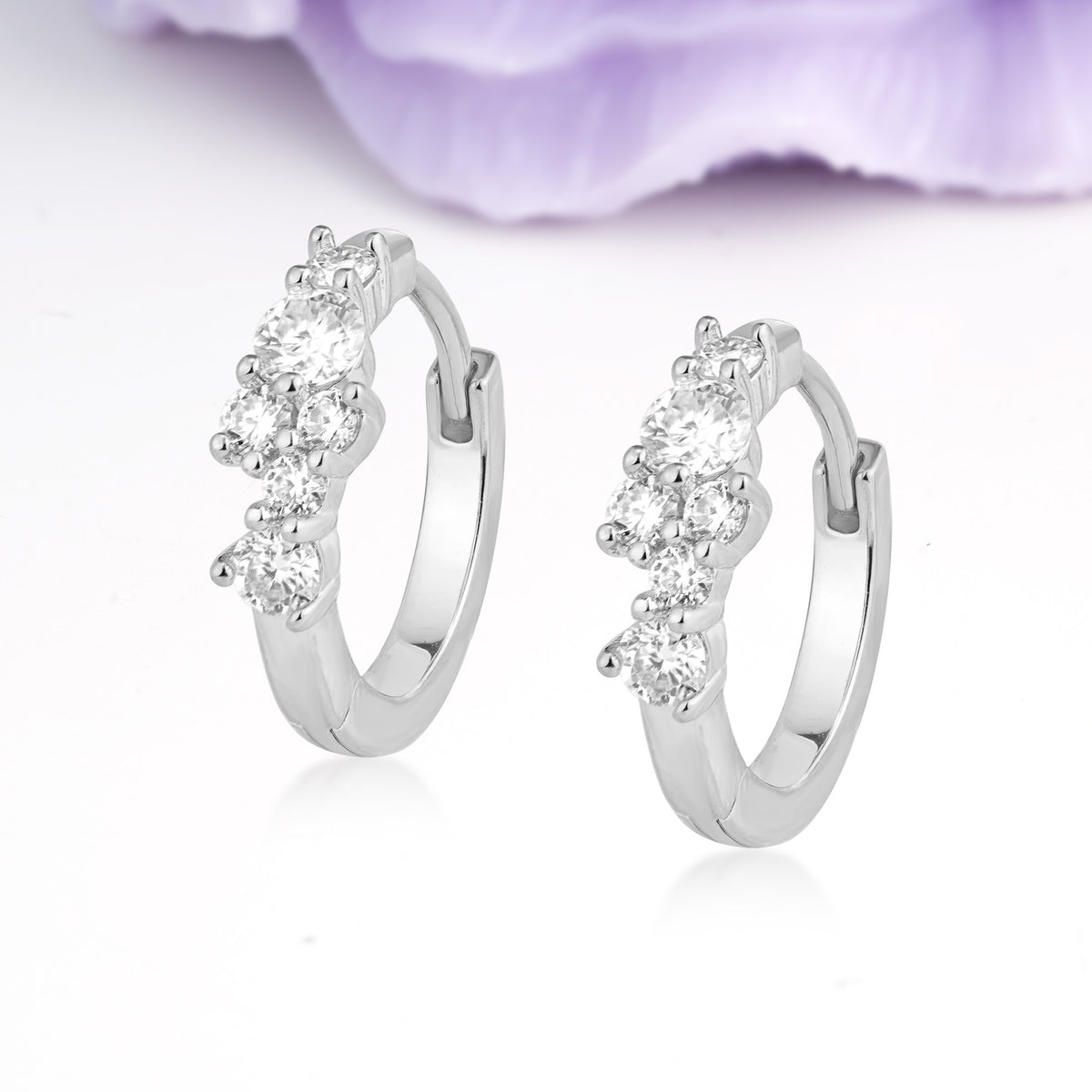 Scattered Cluster Pave Moissanite Huggie Hoop Earrings - Additional view