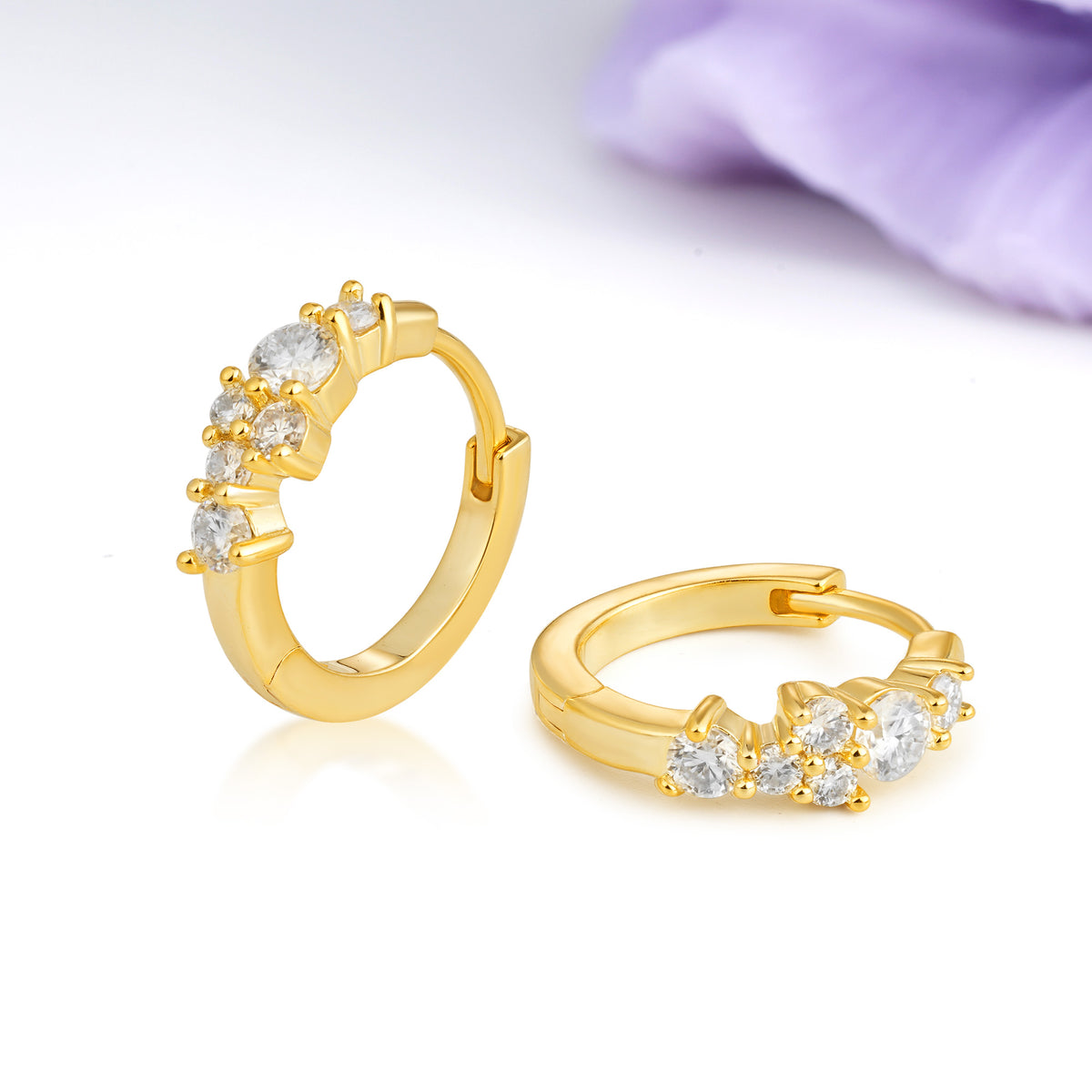 Scattered Cluster Pave Moissanite Huggie Hoop Earrings - Additional view