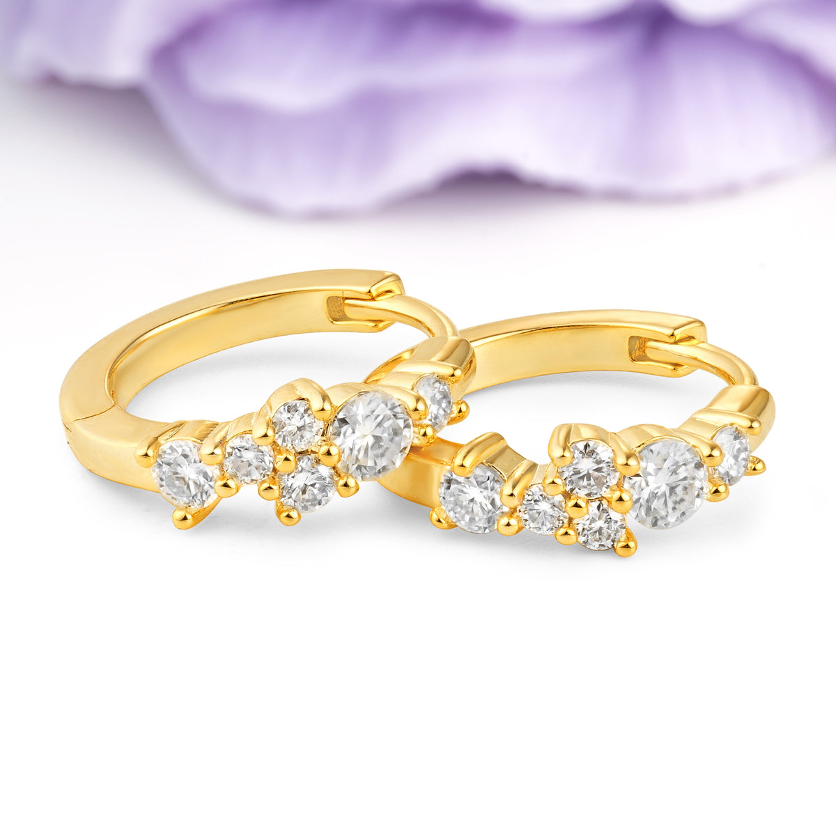 Scattered Cluster Pave Moissanite Huggie Hoop Earrings - Additional view