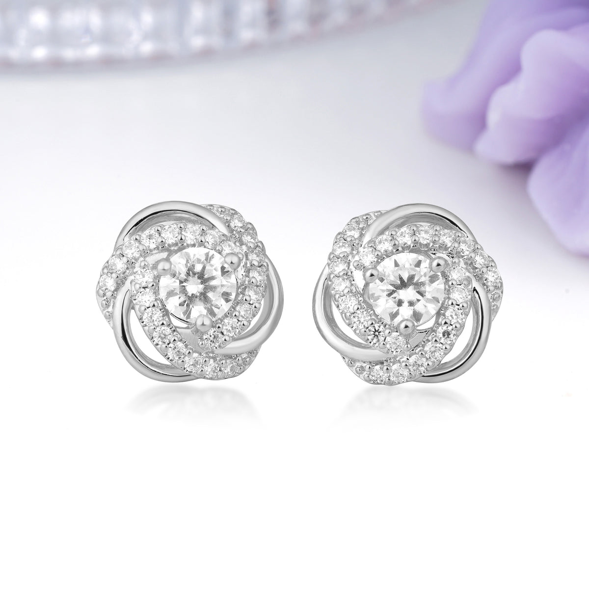Intertwined Knot Halo Round Cut Moissanite Stud Earrings - Additional view