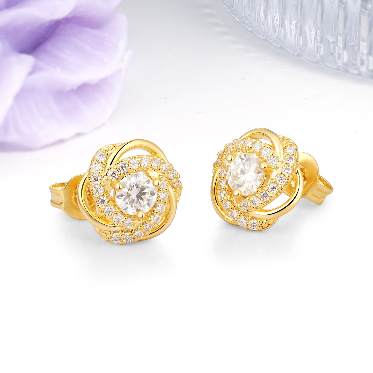 Intertwined Knot Halo Round Cut Moissanite Stud Earrings - Additional view