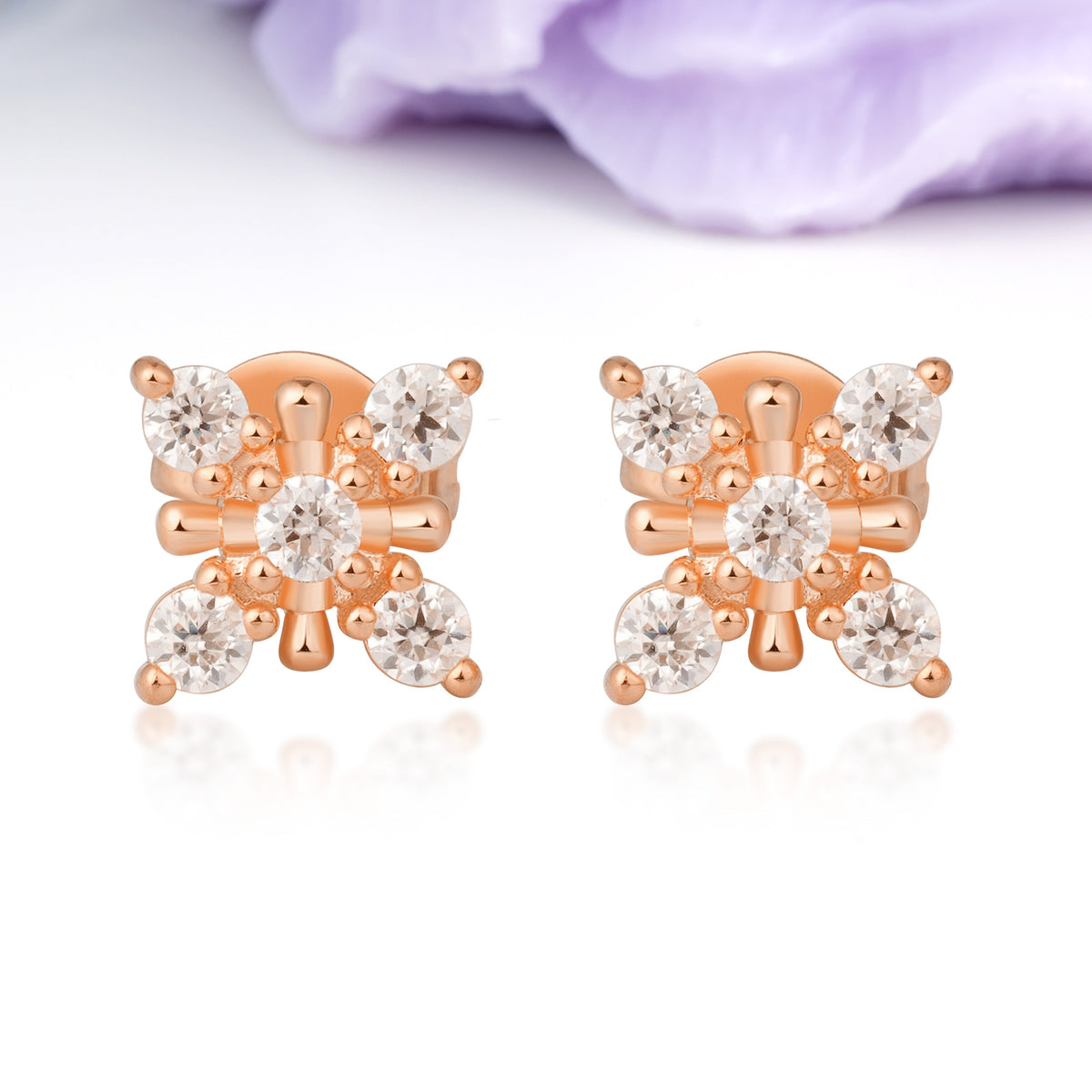 Bead?Accent Geometric Blossom Cluster Moissanite Stud Earrings - Additional view