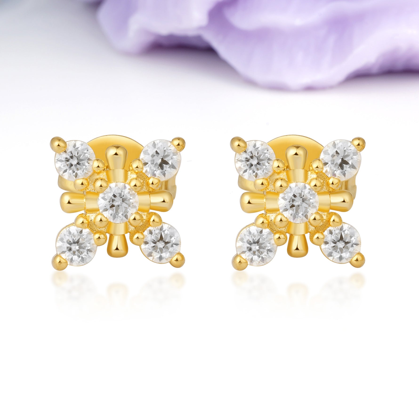 Bead?Accent Geometric Blossom Cluster Moissanite Stud Earrings - Additional view