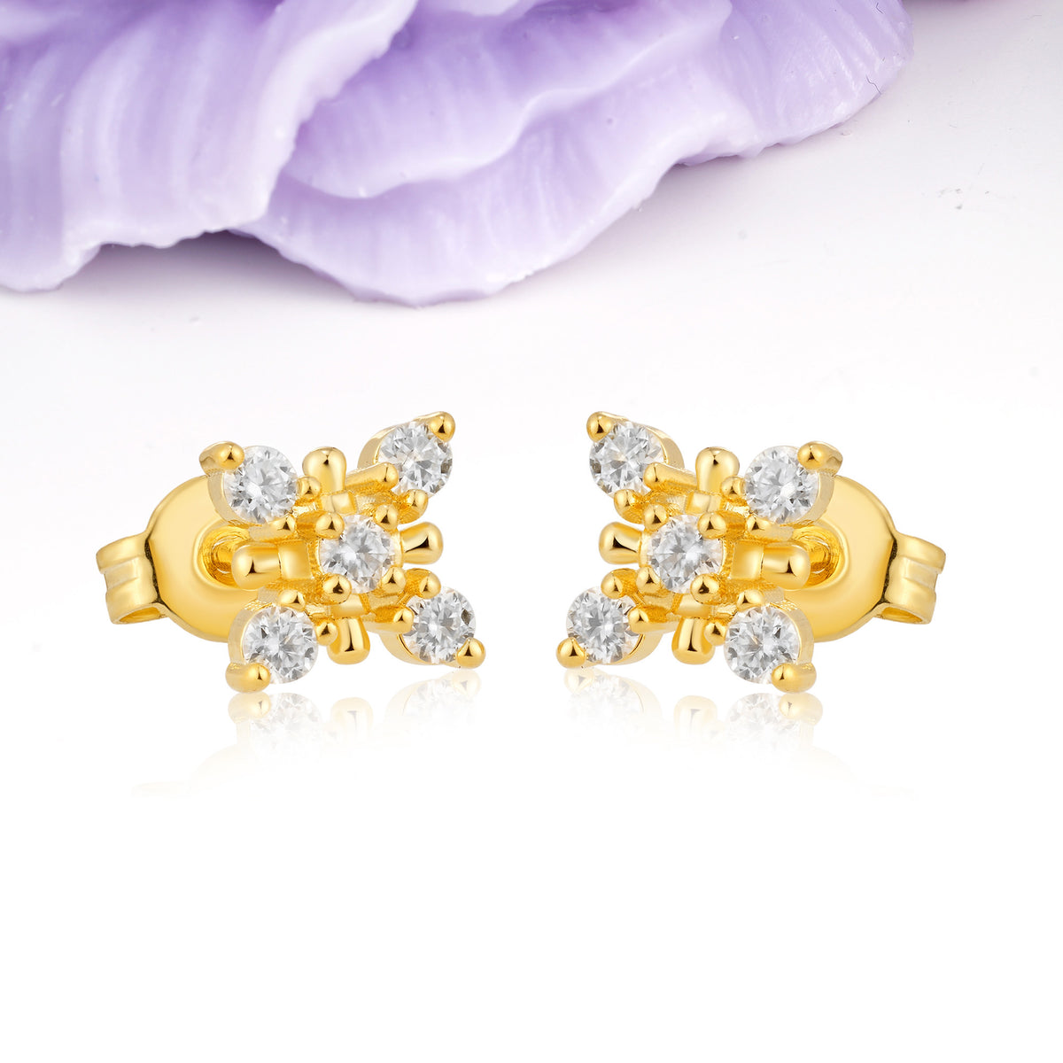 Bead?Accent Geometric Blossom Cluster Moissanite Stud Earrings - Additional view