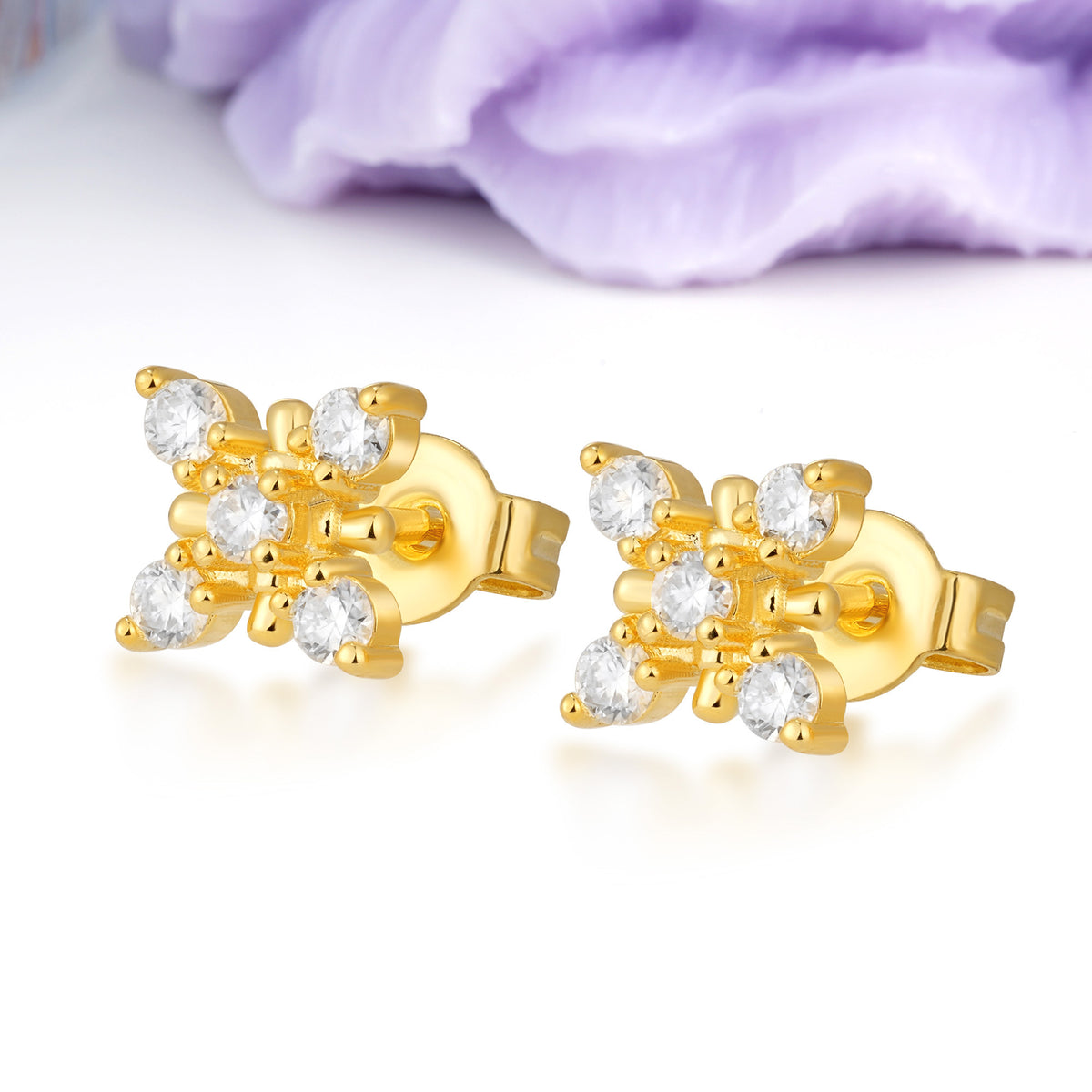 Bead?Accent Geometric Blossom Cluster Moissanite Stud Earrings - Additional view