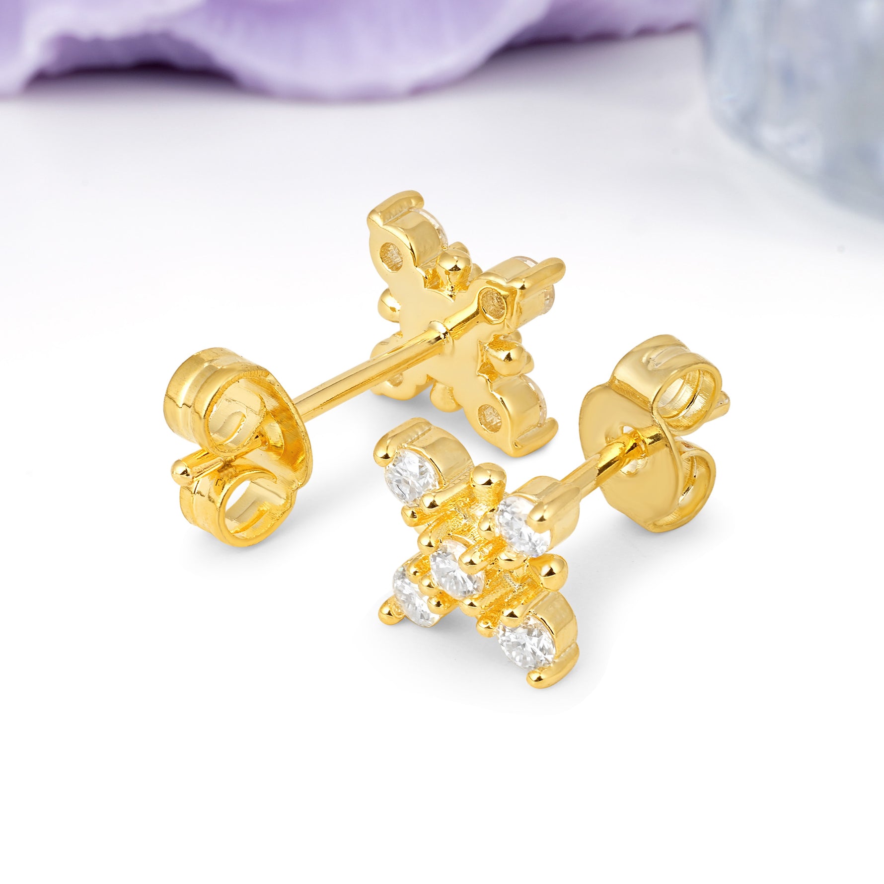 Bead?Accent Geometric Blossom Cluster Moissanite Stud Earrings - Additional view