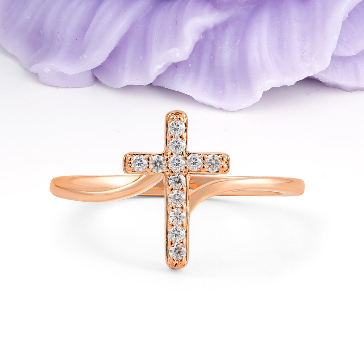 Unique Cross Design Moissanite Wedding Ring - Additional view