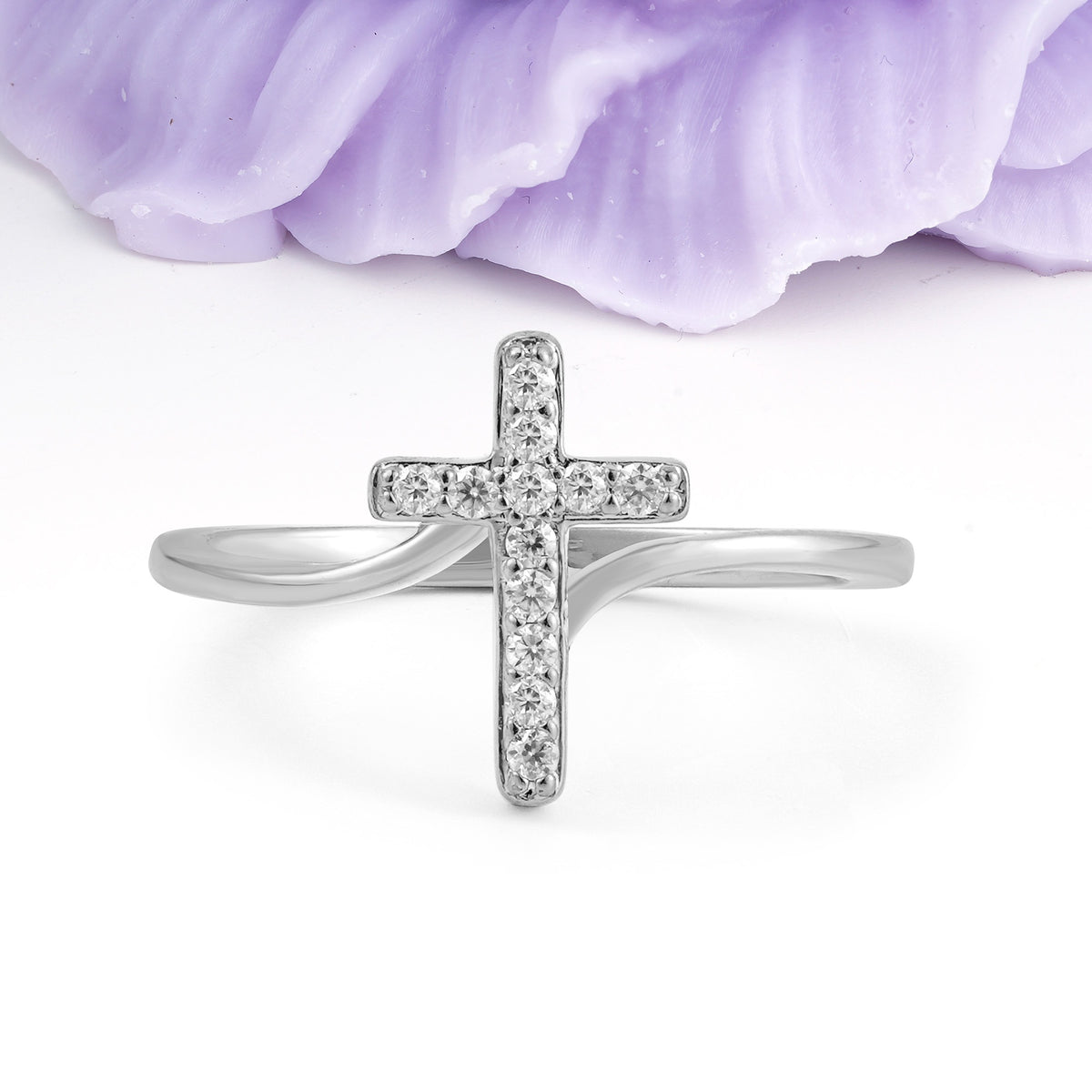 Unique Cross Design Moissanite Wedding Ring - Additional view