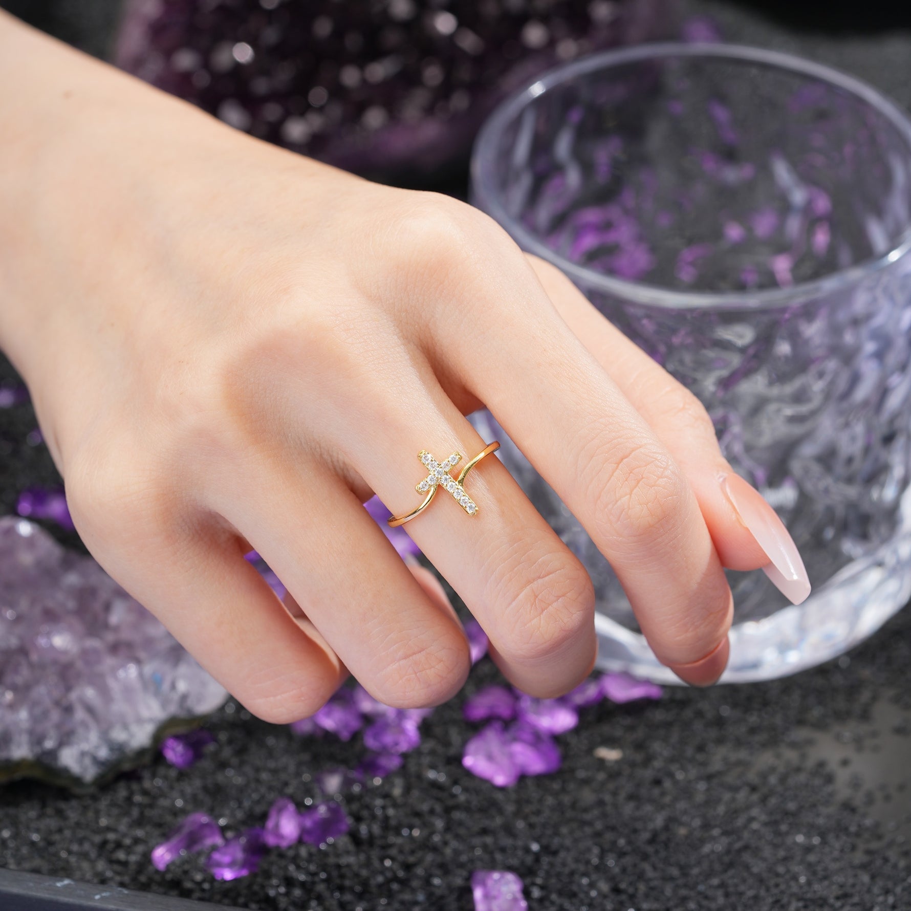 Unique Cross Design Moissanite Wedding Ring - Additional view