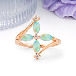 Four Marquise Cut Cross Flower Fire Opal Wedding Ring - Additional view