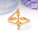 Four Marquise Cut Cross Flower Citrine Wedding Ring - Additional view