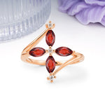Four Marquise Cut Cross Flower Garnet Wedding Ring - Additional view
