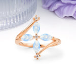 Four Marquise Cut Cross Flower Moonstone Wedding Ring - Additional view