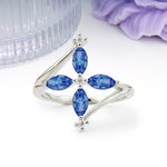 Four Marquise Cut Cross Flower Sapphire Wedding Ring - Additional view