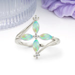Four Marquise Cut Cross Flower Fire Opal Wedding Ring - Additional view