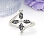 Four Marquise Cut Cross Flower Black Rutilated Quartz Wedding Ring - Additional view