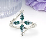 Four Marquise Cut Cross Flower Moss Agate Wedding Ring - Additional view
