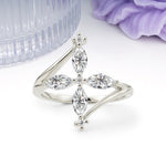 Four Marquise Cut Cross Flower Lab Diamond Wedding Ring - Additional view