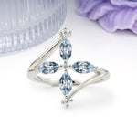 Four Marquise Cut Cross Flower Aquamarine Wedding Ring - Additional view