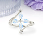 Four Marquise Cut Cross Flower Moonstone Wedding Ring - Additional view