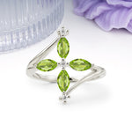 Four Marquise Cut Cross Flower Peridot Wedding Ring - Additional view