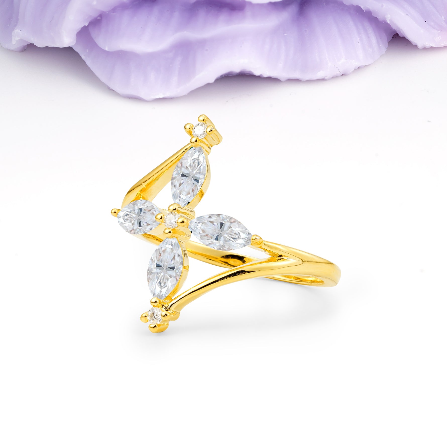 Four Marquise Cut Cross Flower Moissanite Wedding Ring - Additional view