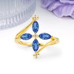 Four Marquise Cut Cross Flower Sapphire Wedding Ring - Additional view