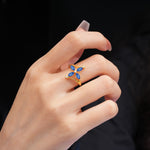 Four Marquise Cut Cross Flower Sapphire Wedding Ring - Additional view