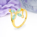 Four Marquise Cut Cross Flower Fire Opal Wedding Ring - Additional view