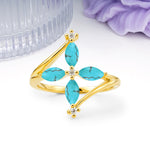 Four Marquise Cut Cross Flower Turquoise Wedding Ring - Additional view