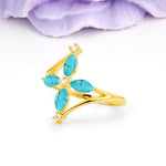 Four Marquise Cut Cross Flower Turquoise Wedding Ring - Additional view
