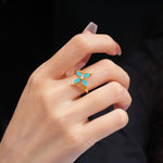 Four Marquise Cut Cross Flower Turquoise Wedding Ring - Additional view