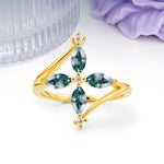Four Marquise Cut Cross Flower Moss Agate Wedding Ring - Additional view