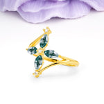 Four Marquise Cut Cross Flower Moss Agate Wedding Ring - Additional view