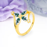 Four Marquise Cut Cross Flower Moss Agate Wedding Ring - Additional view
